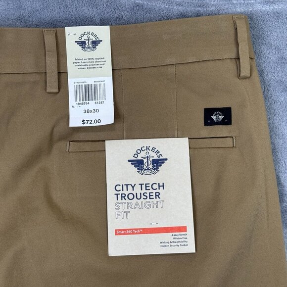 Dockers Pants City Tech Trousers Mens 38x30 Khaki Tan Straight Fit Stretch NWT - Picture 6 of 14
